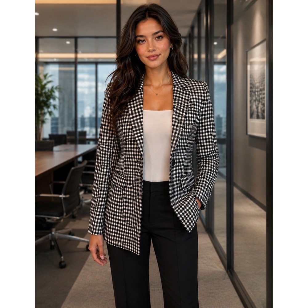 & Other Stories Manteco Black White Gingham Coat Paris Atelier Wool Blend Size 0